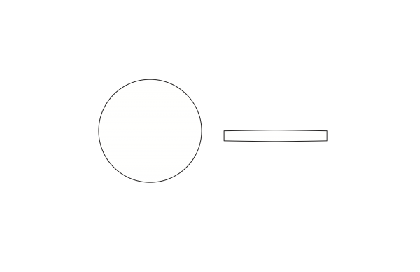 A technical drawing of the cosmetic sponge, from overhead and side views.