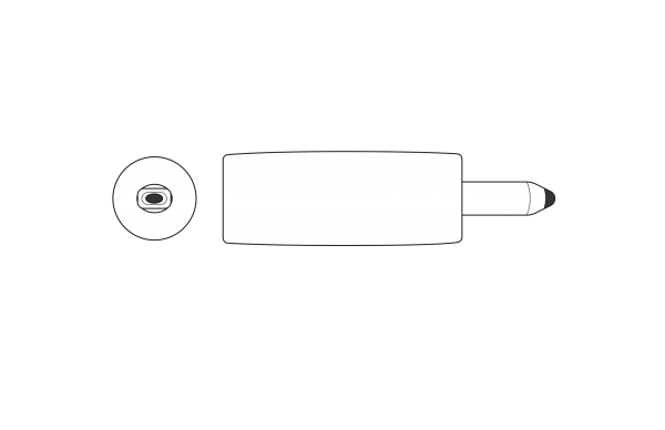 A technical drawing showing the eyeliner with tubing, top view and side view.