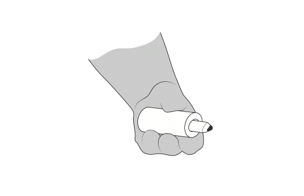 A technical drawing of Cindy's hand grasping the eyeliner.